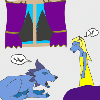 Picture of I fell asleep and instantly had a dream I had a dream I was looking out a window with blue curtains at two black wolves one sitting licking her lips the other one slightly larger standing beside her both looking at me in a non threatening manner